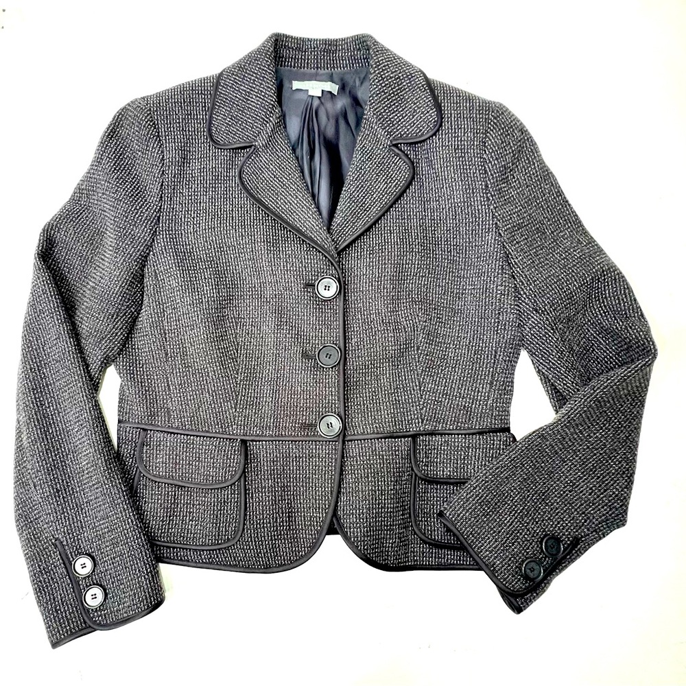 Ann Taylor Loft Black White Plaid Cotton Button Blazer Jacket Sz 10